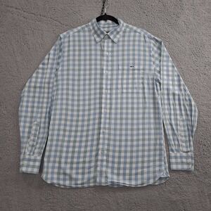 Fish Hippie Shirt Mens M Blue Plaid Solace Collection Waterside Button Down Up